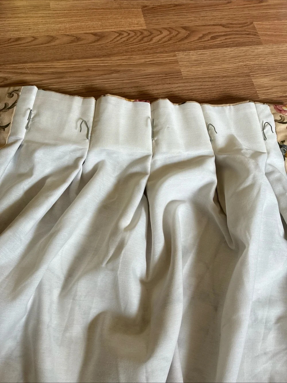 JCPenney Home Set of 3 Drapes Pinch Plaid Curtains Beige Floral Print 24x82”